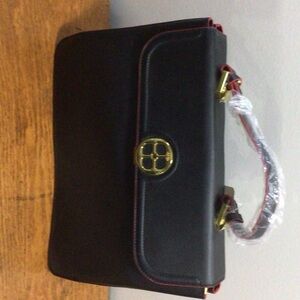 IMAN Elegant Black Satchel with Gold Accents